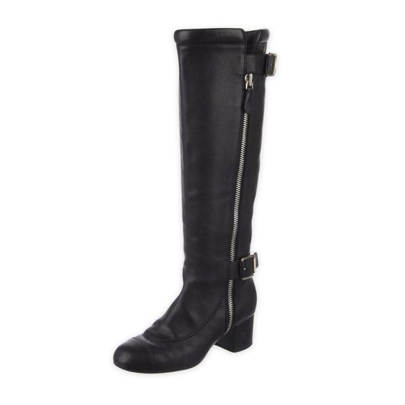 Chanel Interlocking CC Logo Leather Knee-High Riding Boots - Picture 3 of 8